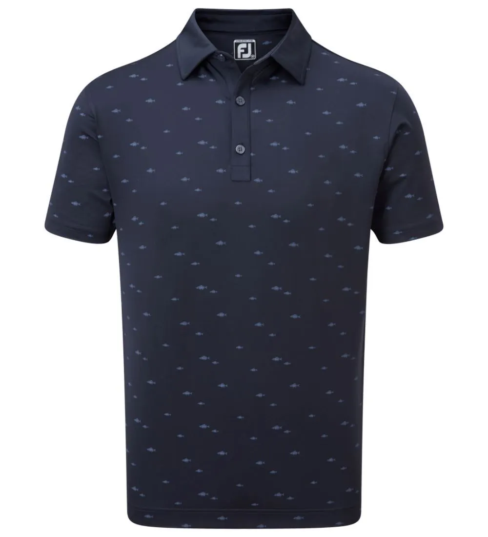 FootJoy Men's School Of Fish Print Lisle Golf Polo Shirt 1 FootJoy Men's School Of Fish Print Lisle Golf Polo Shirt
