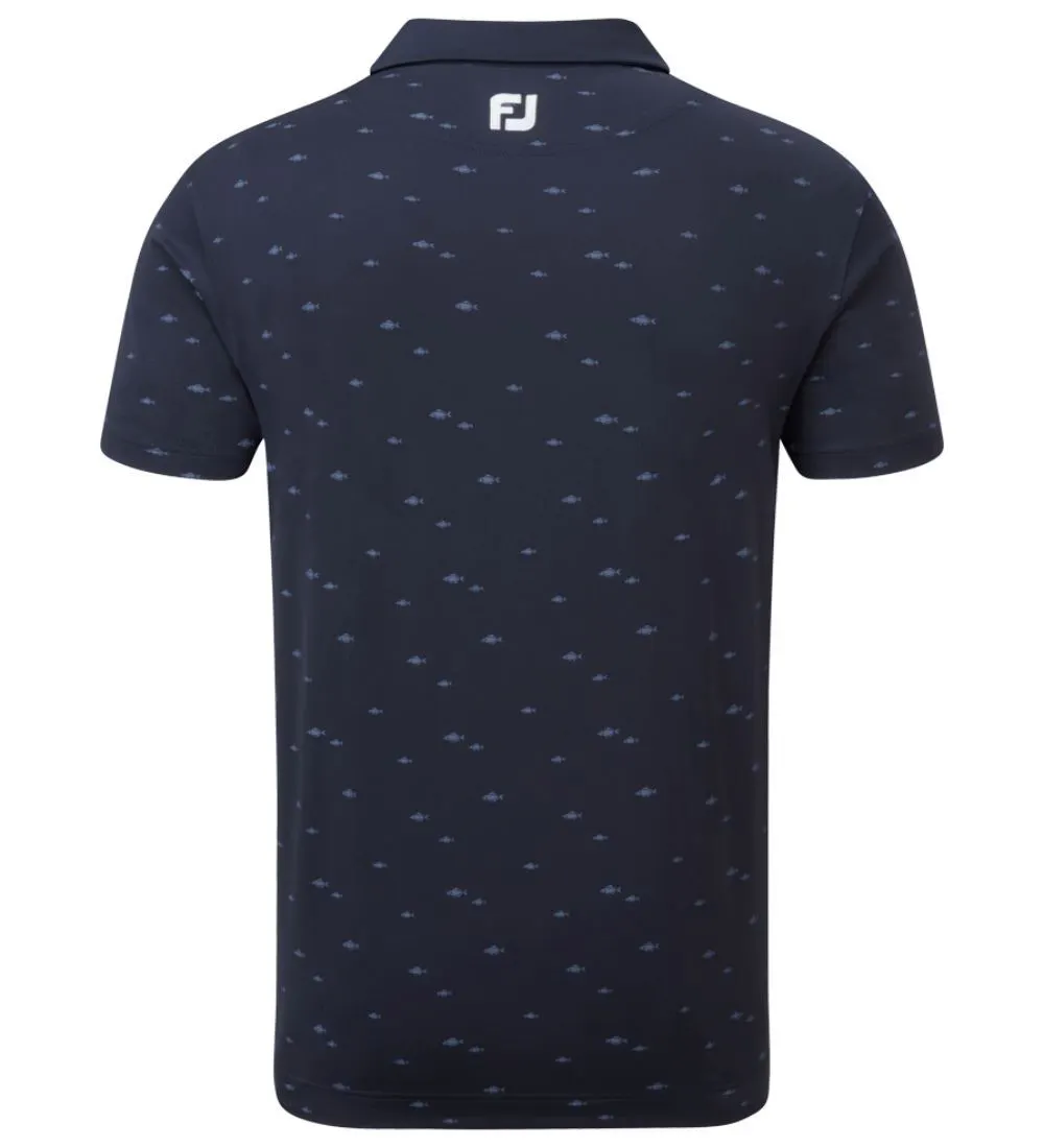 FootJoy Men's School Of Fish Print Lisle Golf Polo Shirt 5 FootJoy Men's School Of Fish Print Lisle Golf Polo Shirt - Image 5