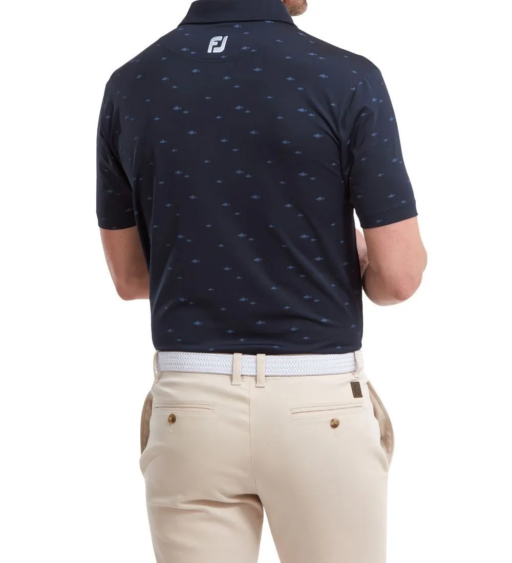 FootJoy Men's School Of Fish Print Lisle Golf Polo Shirt 10 FootJoy Men's School Of Fish Print Lisle Golf Polo Shirt - Image 10