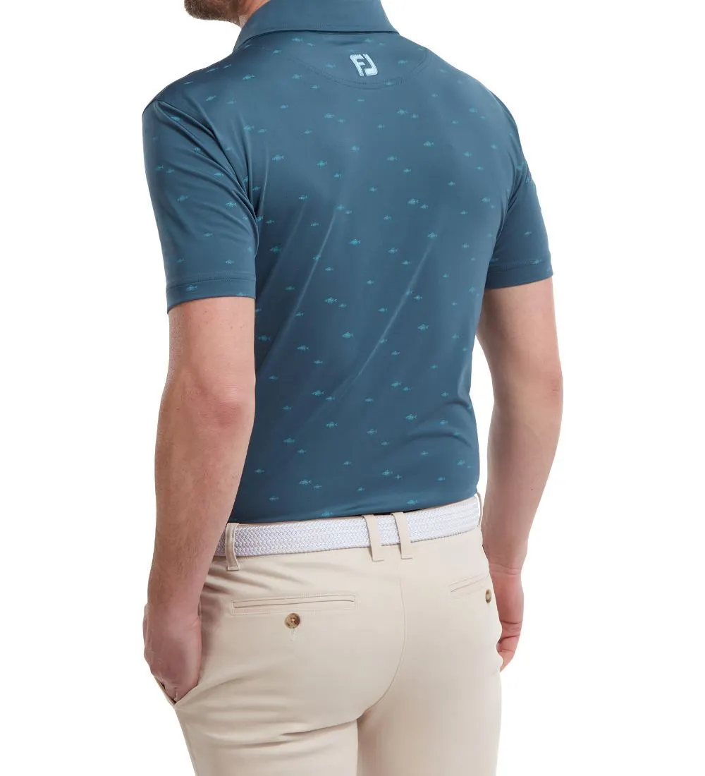FootJoy Men's School Of Fish Print Lisle Golf Polo Shirt 11 FootJoy Men's School Of Fish Print Lisle Golf Polo Shirt - Image 11