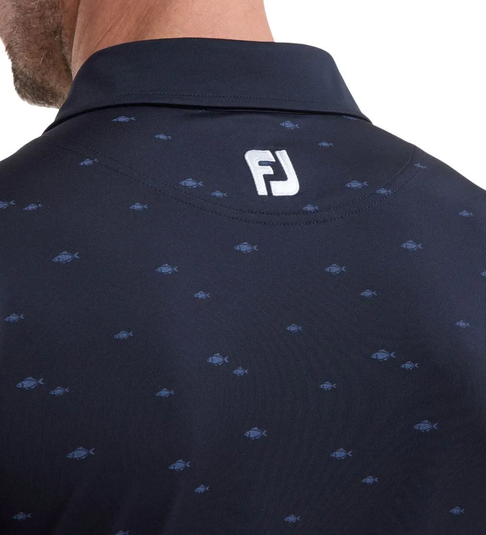 FootJoy Men's School Of Fish Print Lisle Golf Polo Shirt 13 FootJoy Men's School Of Fish Print Lisle Golf Polo Shirt - Image 13