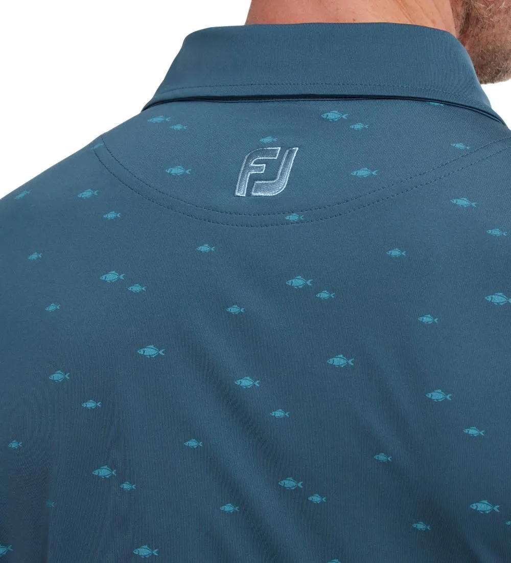 FootJoy Men's School Of Fish Print Lisle Golf Polo Shirt 14 FootJoy Men's School Of Fish Print Lisle Golf Polo Shirt - Image 14