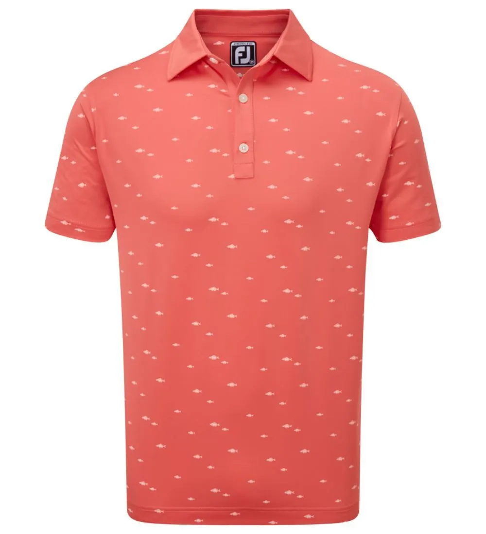 FootJoy Men's School Of Fish Print Lisle Golf Polo Shirt 4 FootJoy Men's School Of Fish Print Lisle Golf Polo Shirt - Image 4