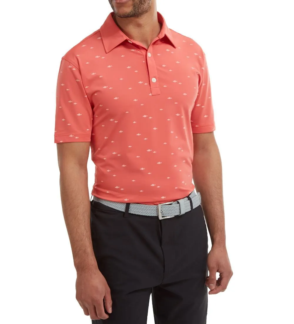 FootJoy Men's School Of Fish Print Lisle Golf Polo Shirt 3 FootJoy Men's School Of Fish Print Lisle Golf Polo Shirt - Image 3