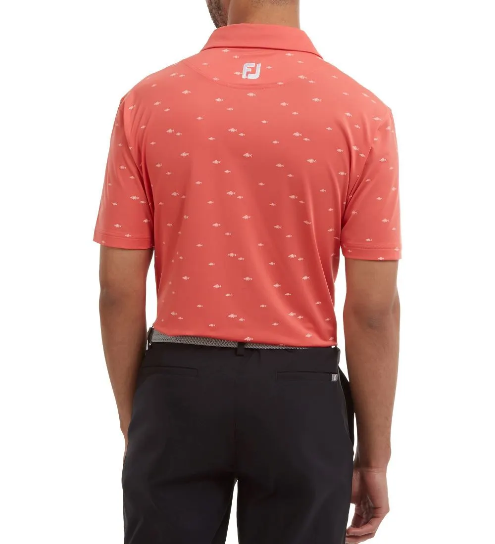 FootJoy Men's School Of Fish Print Lisle Golf Polo Shirt 12 FootJoy Men's School Of Fish Print Lisle Golf Polo Shirt - Image 12