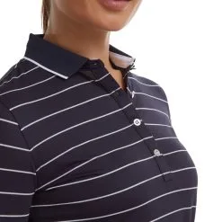 FootJoy Ladies 3/4 Sleeve Pinstripe Pique Golf Polo Shirt -Clothing Shop 0078875 footjoy ladies 34 sleeve pinstripe pique golf polo shirt